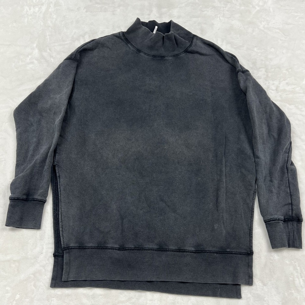 Free People Sweatshirt Womens Medium Grey Acid Wash Mock Neck Oversized Pullover